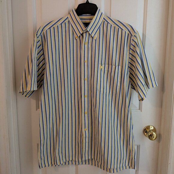 Men's yellow, blue, and white striped Seaport size medium Collared Shirt - Picture 1 of 5